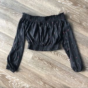 Black Floral Off-Shoulder Crop Top
